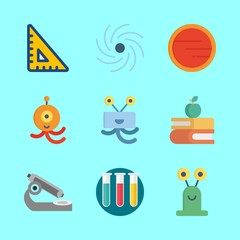 Fototapeta premium science vector icons set. books, black hole, set square and microscope in this set