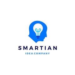 smart human head think bulb idea logo vector icon illustration