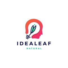 smart human head think bulb leaf idea logo vector icon illustration