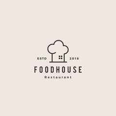 food house chef hat kitchen restaurant cafe logo hipster vintage vector icon - obrazy, fototapety, plakaty