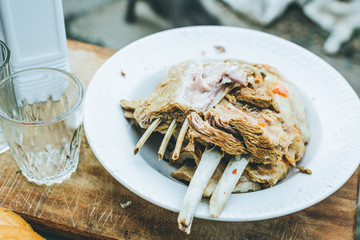 Boiled lamb in a plate, moody effect