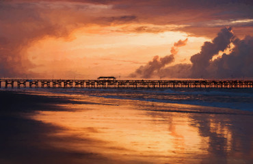 Fototapeta na wymiar Sunrise at Springmaid Pier in Myrtle Beach South Carolina
