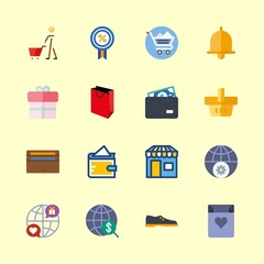 shopping vector icons set. wallet, bow, shoes and discount in this set