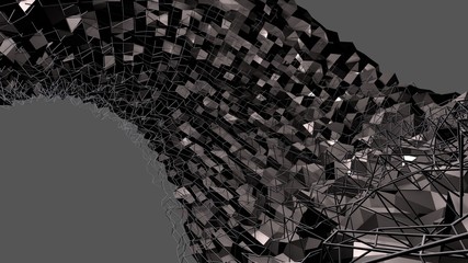 3d render of abstract geometric background with modern gradient colors in low poly style. 3d black surface and with grid 9.