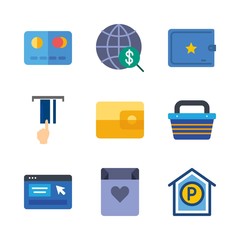 shopping vector icons set. parking, credit card, internet and online shop in this set