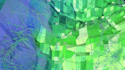 3d render of abstract geometric background with modern gradient colors in low poly style. 3d surface with nice blue green gradient and with grid 8.