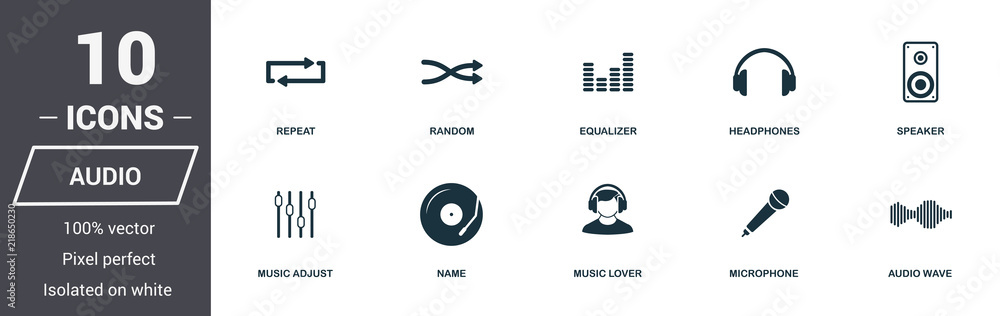 Poster audio controls icons set. premium quality symbol collection. audio controls icon set simple elements