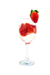Glass of strawberry cocktail soda isolated on white background.