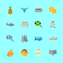 tropical vector icons set. bat, love birds, shark and orange in this set