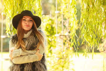 Attractive girl warm herself