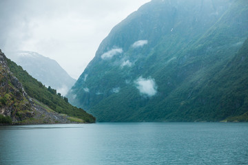 Naklejka na ściany i meble Mountains and fjord Sognefjord in Norway, Scandinavia.