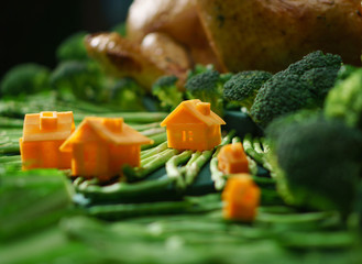 Fantasy landscape of vegetables with small houses