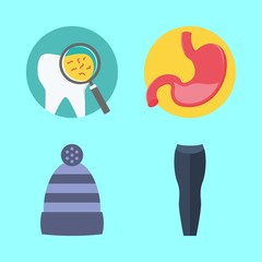 human vector icons set. tooth, trousers, stomach and winter hat in this set