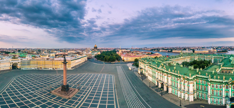 Saint Petersburg. Palace Square. Petersburg from the heights. Panorama of St. Petersburg. Cities of Russia. Panorama of the Palace Square. Hermitage. Streets and squares of St. Petersburg. Russia.