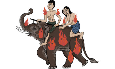 Thai traditional painting, tattoo, vector