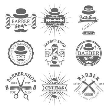 Gentleman barber shop vector monochrome emblems