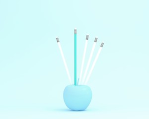 Outstanding blue pencil with apple on blue color background. minimal idea business concept. food...