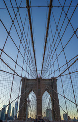 Empty Brooklyn Bridge, central perspective in the morning, New York