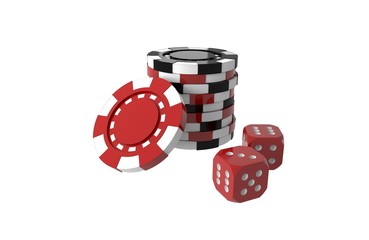 Jackpot, casino gambling chips and dice