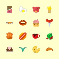 eat vector icons set. chips, boiled egg, thong and chocolate in this set