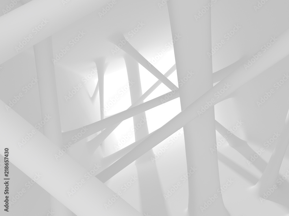 Poster Abstract of futuristic architectural structure with sun light cast the shadow on wall and floor,White smooth design space. 3D rendering
