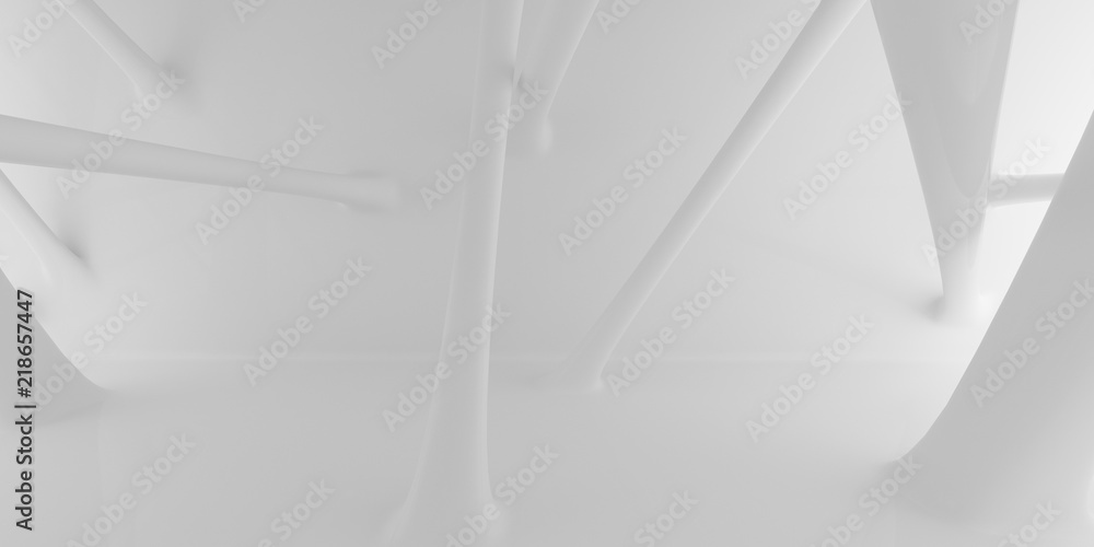 Poster Abstract of futuristic architectural structure with sun light cast the shadow on wall and floor,White smooth design space. 3D rendering