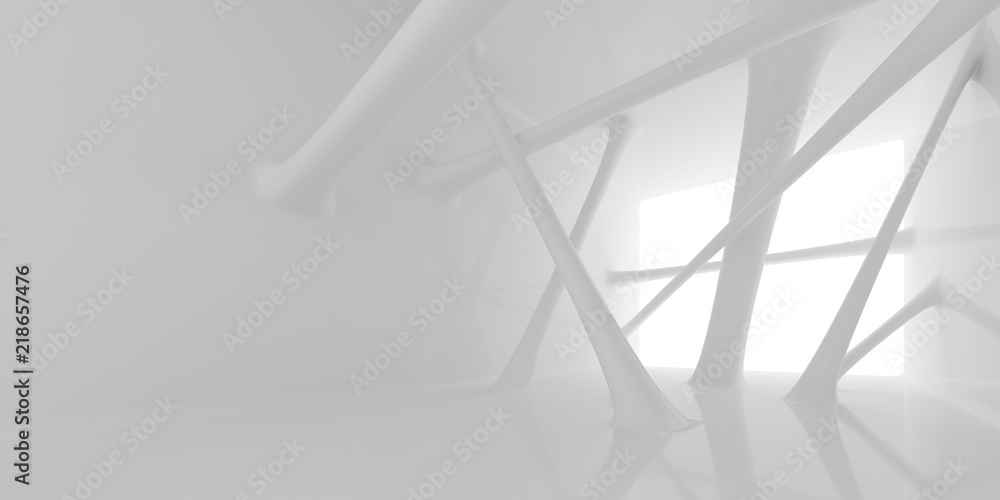 Poster Abstract of futuristic architectural structure with sun light cast the shadow on wall and floor,White smooth design space. 3D rendering