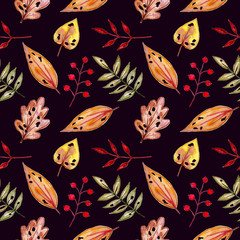 Autumn leaves pattern. Watercolor leaves. Autumn illustration.