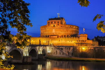 Castle of the Holy Angel (Castel Sant'Angelo) at night, Rome, Italy