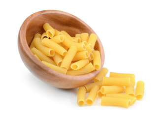 Pasta in wooden bowl isolated