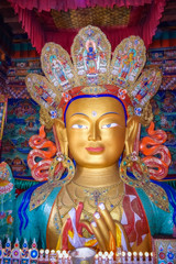 Maitreya Buddha statue at Thiksey monastery temple Leh Ladakh India.