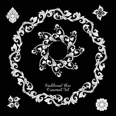 Set of decorative elements of traditional Thai ornament. 