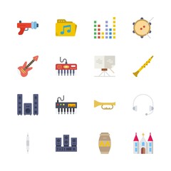music vector icons set. sound bars, electric guitar, headphones and sheet music in this set