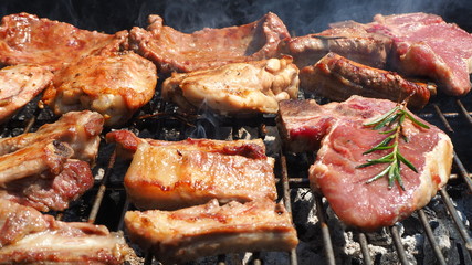 Roasted Juicy meat cooked over the coals on a barbecue