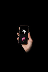 Unicorns - a hand, a black phone on a black background © dmytrobandak