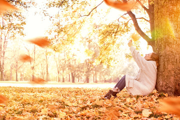 sunny october girl with red hair 