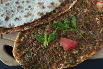 Turkish traditional food lahmacun