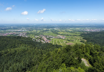 Fototapeta na wymiar View over the Black Forest to the vineyards of the village Varnhalt near Baden Baden, Germany
