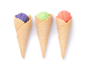 Ice cream scoops in cones