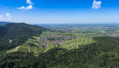 View over the Black Forest to the vineyards of the village Neuweier near Baden Baden, Germany