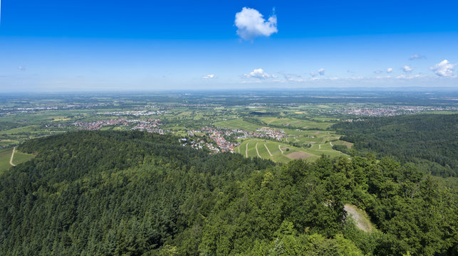 View over the Black Forest to the vineyards of the village Neuweier near Baden Baden, Germany