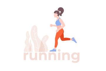 Young girl running on white background. Cardio exercises and healthy lifestyle. Vector flat illustration.