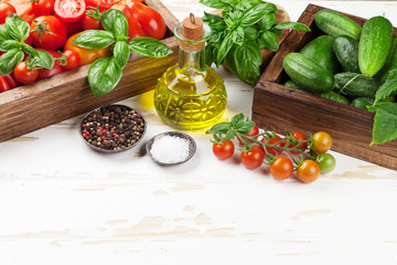 Fresh garden tomatoes and cucumbers