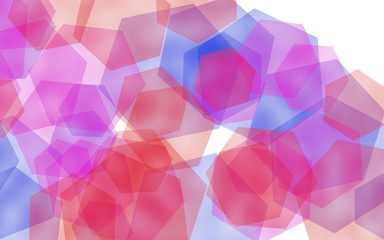 Multicolored translucent hexagons on white background. Pink tones. 3D illustration