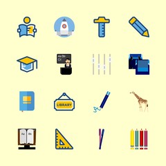 school vector icons set. levels, ruler, startup and colored pencils in this set
