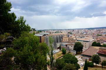 Panorama of the ancient Spanish city of Girona, opening from the walls of the fortress