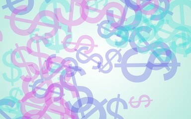 Multicolored translucent dollar signs on white background. Green tones. 3D illustration