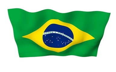 Waving flag of Brazil. Ordem e Progresso. Order and progress. Rio de Janeiro. South America. State symbol. 3D illustration