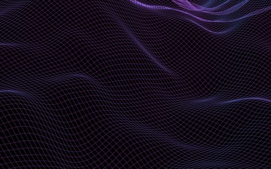 Abstract landscape background. Cyberspace purple grid. Hi-tech network. 3D illustration