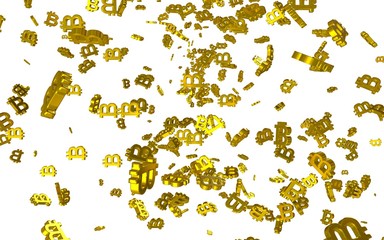 Digital currency symbol Bitcoin on a white background. Fall of bitcoin. Cryptocurrency graph on virtual screen. Business, Finance and technology concept. 3D illustration